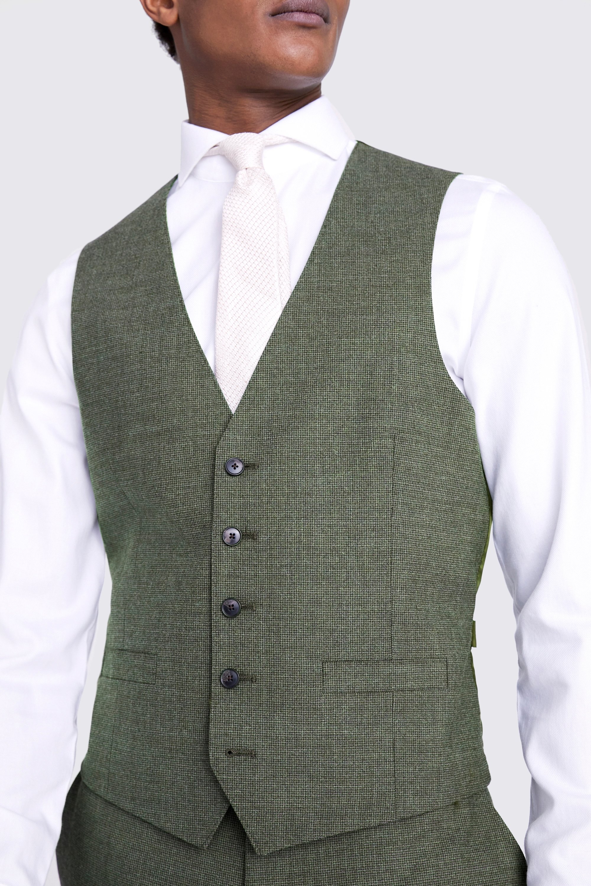 Tailored Fit Green Puppytooth Performance Waistcoat    Buy Online at Moss
