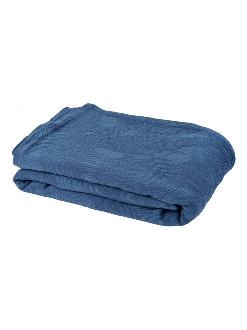 Dessus de lit en coton motif fleur Bleu pétrole