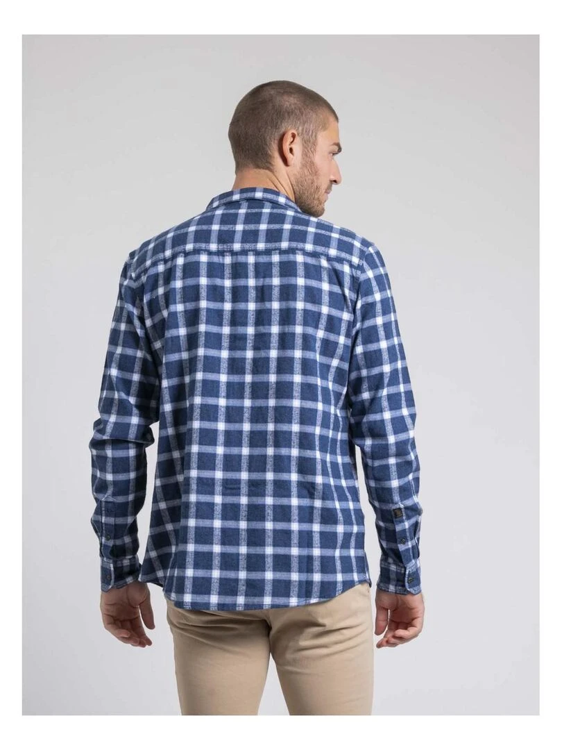 Chemise manches longues carreaux pur coton flanelle TOLFOX Bleu marine