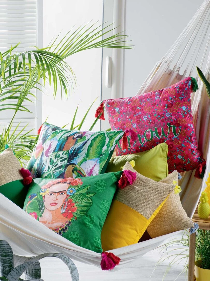 Coussin déhoussable Oiseaux Tropical Vert