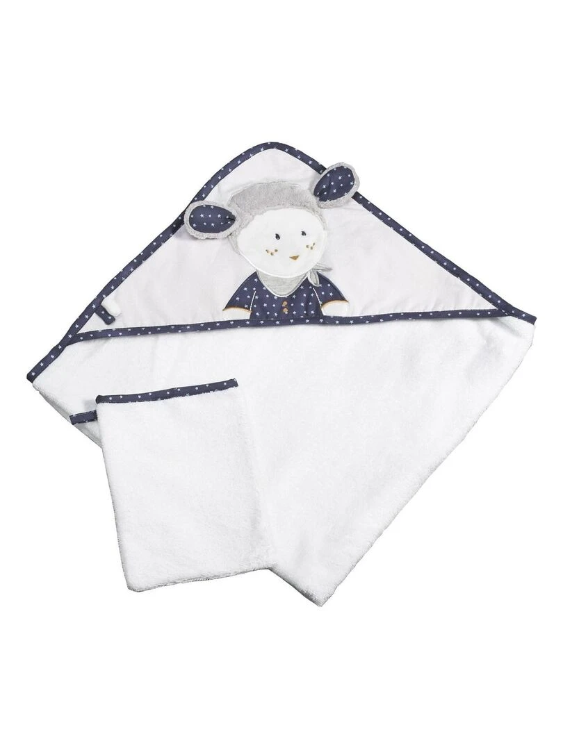Sortie de bain 75x75cm et son gant en coton blanc SAUTHON Blanc