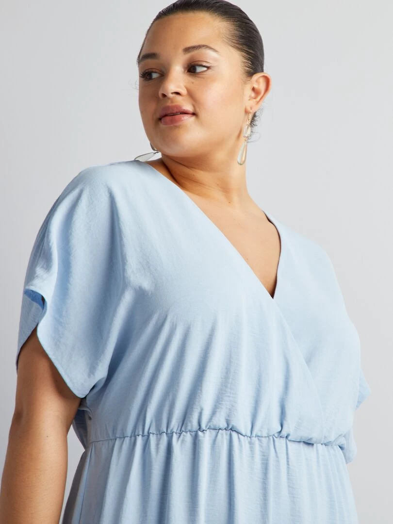 Robe longue fluide à manches courtes   Bleu clair