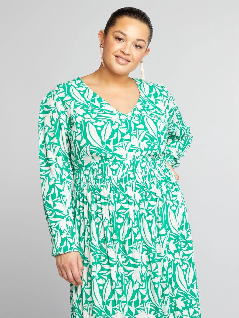 Robe longue imprimée en crêpe Vert