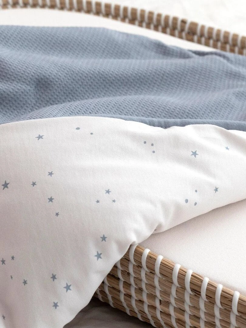 Bemini Couverture Pady waffle et jersey bio Bleu gris
