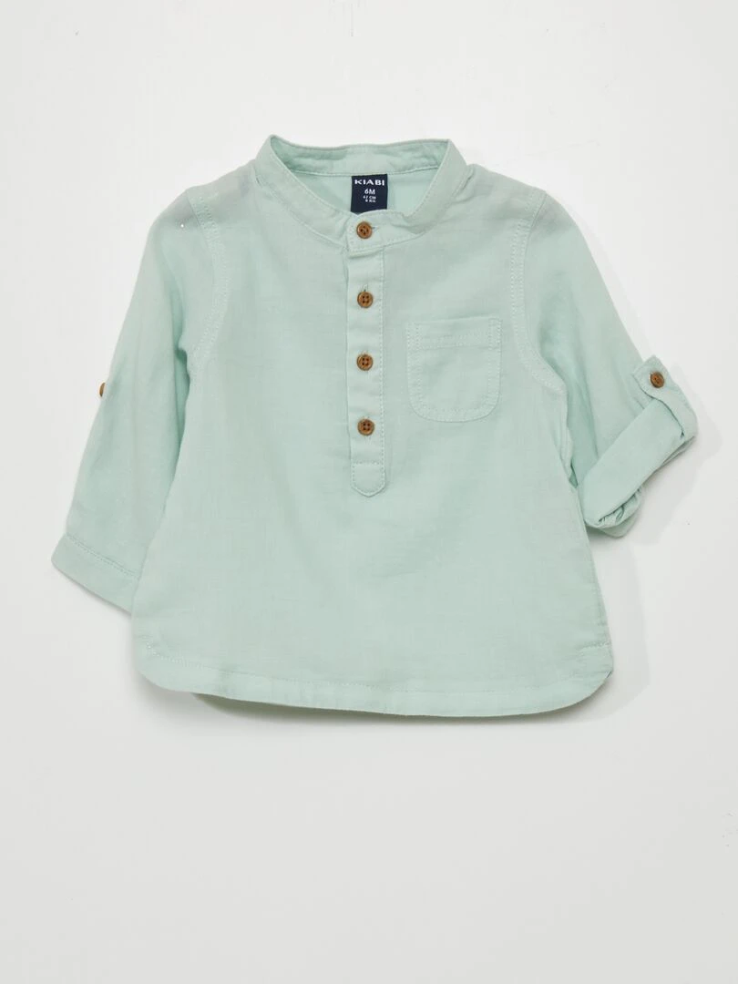 Chemise col tunisien Bleu turquoise
