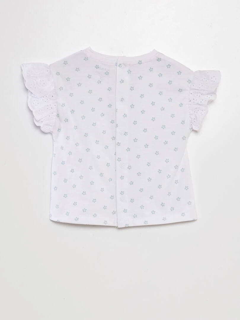 Tee shirt avec manches broderie anglaise Blanc