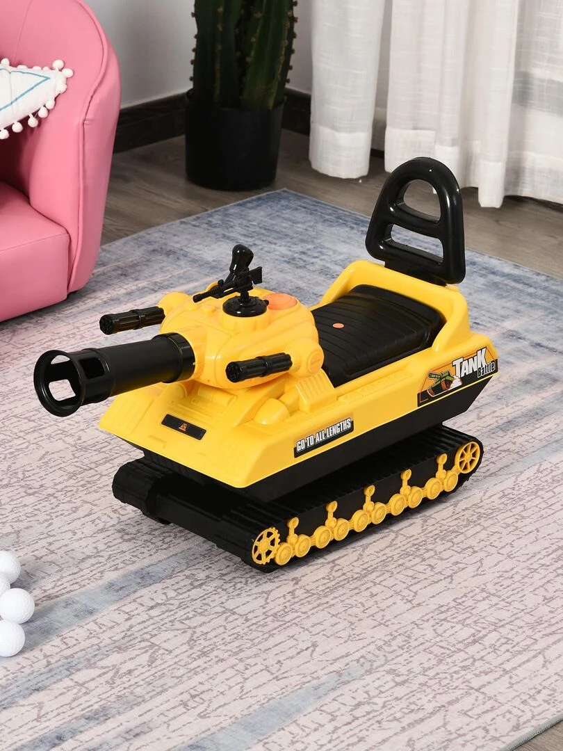 Porteur enfant voiture enfant tank coffre klaxon pistolet à balles jaune Jaune