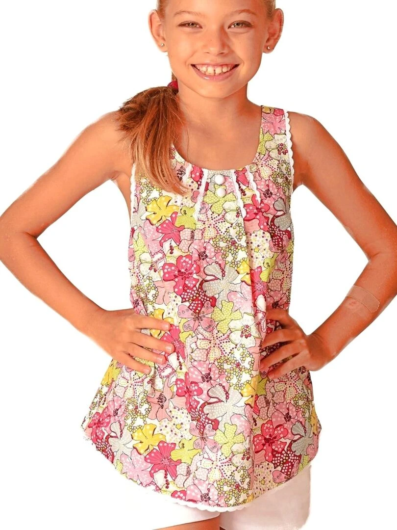 Blouse à Bretelles Été Fille Fleurie Liberty Rose ANAIS 'LA FAUTE A VOLTAIRE' Blanc Rose