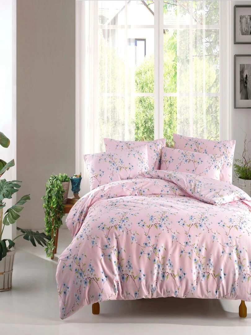 Parure housse de couette et taie d'oreiller Rose