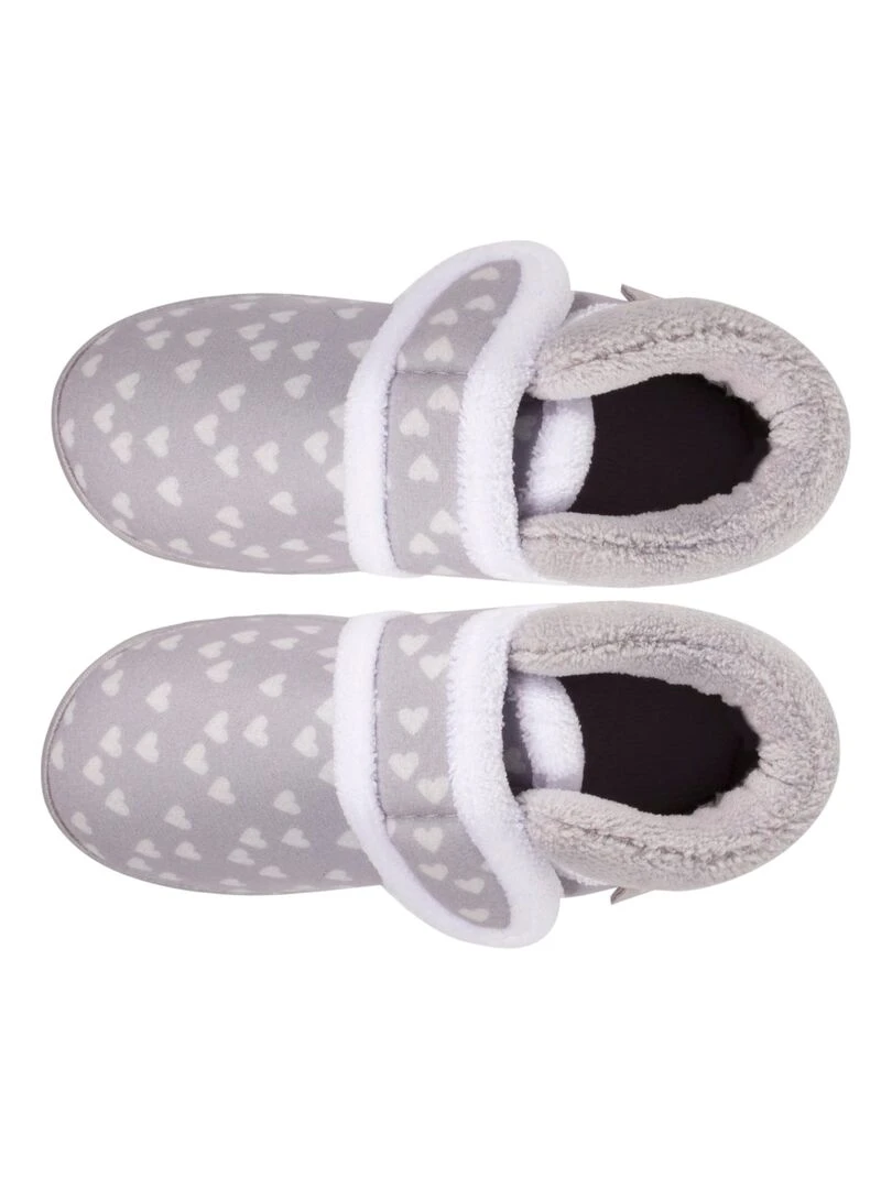 Chaussons bottillons velcro Bébé Cœurs Gris Gris