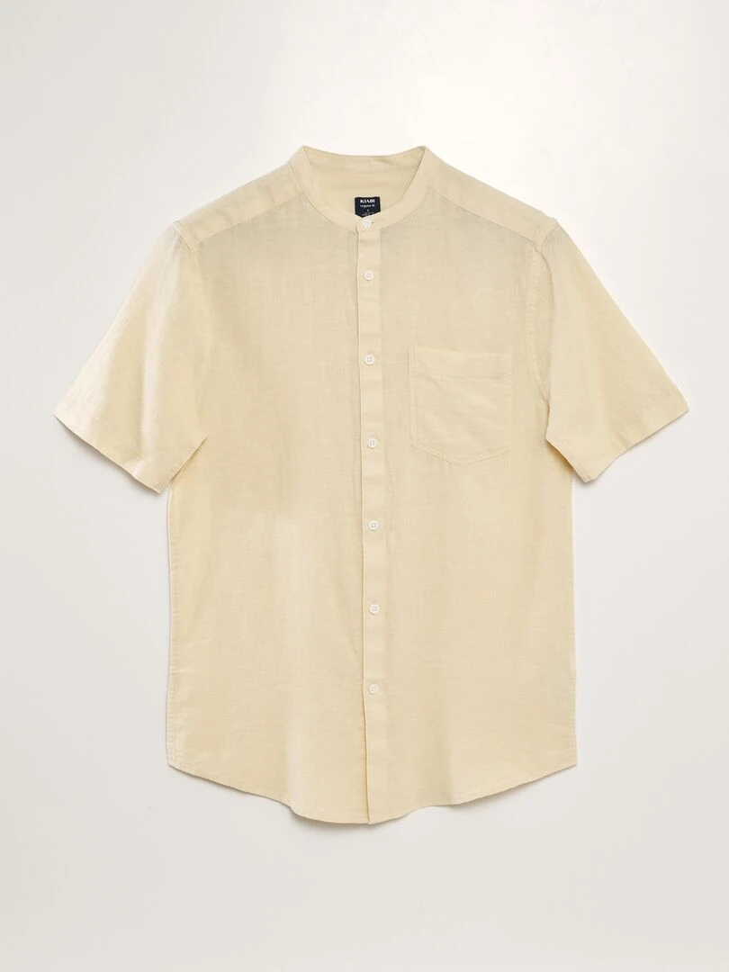 Chemise manches courtes col mao en lin Ecru