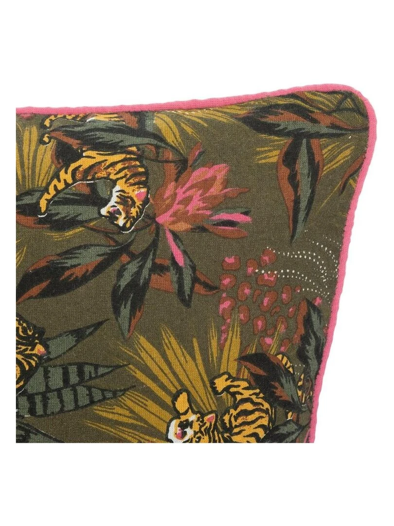 Coussin réversible Tropical boudoir 40x40 cm Kaki