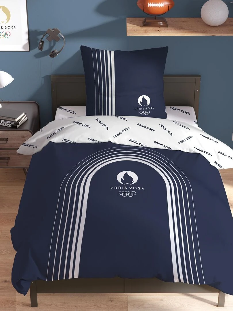 Parure de lit imprimée 100% coton  PARIS 2024 JEUX OLYMPIQUES ESSENTIELS   Bleu marine