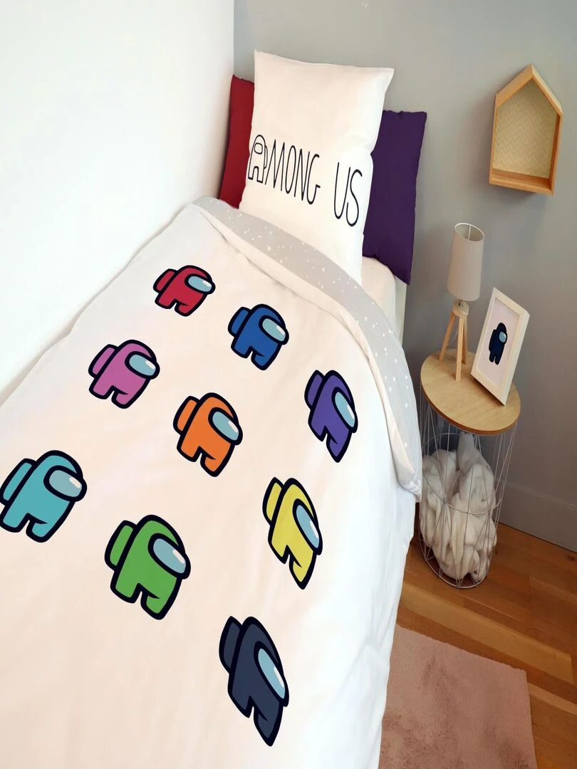 Housse de couette Among Us Equipage 140x200 cm et taie d'oreiller 100% Coton Blanc
