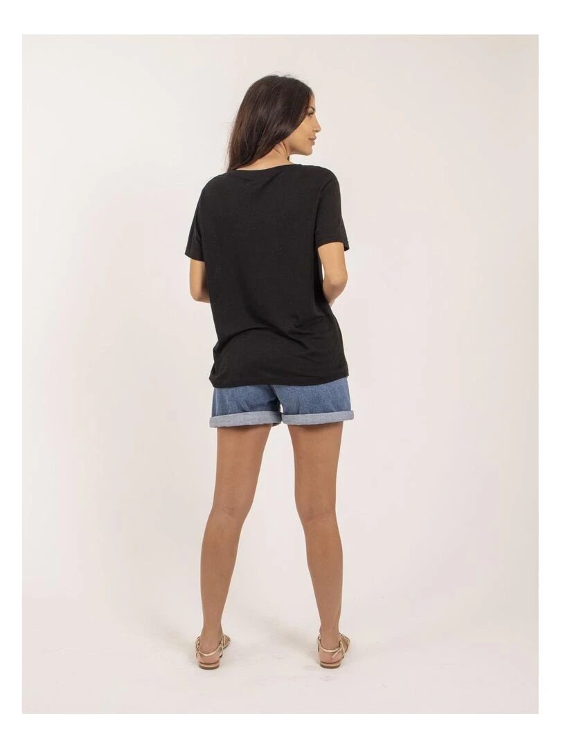 T shirt col V lin FAIMES   Noir