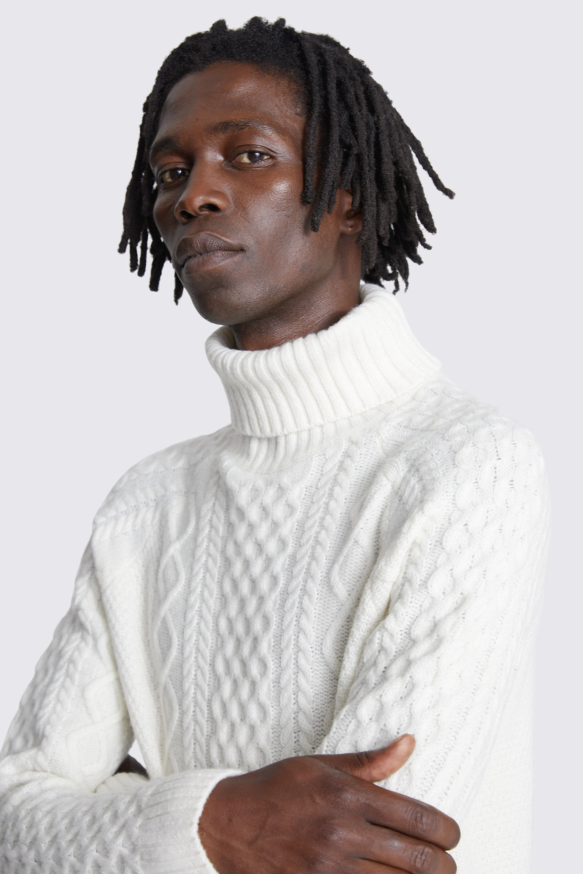 Ecru Chunky Cable Roll-Neck Jumper   Buy Online at Moss