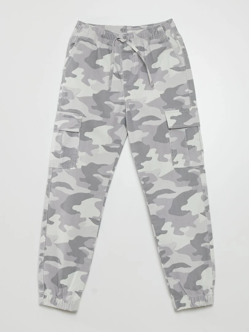 Pantalon avec poches et motif camouflage Gris