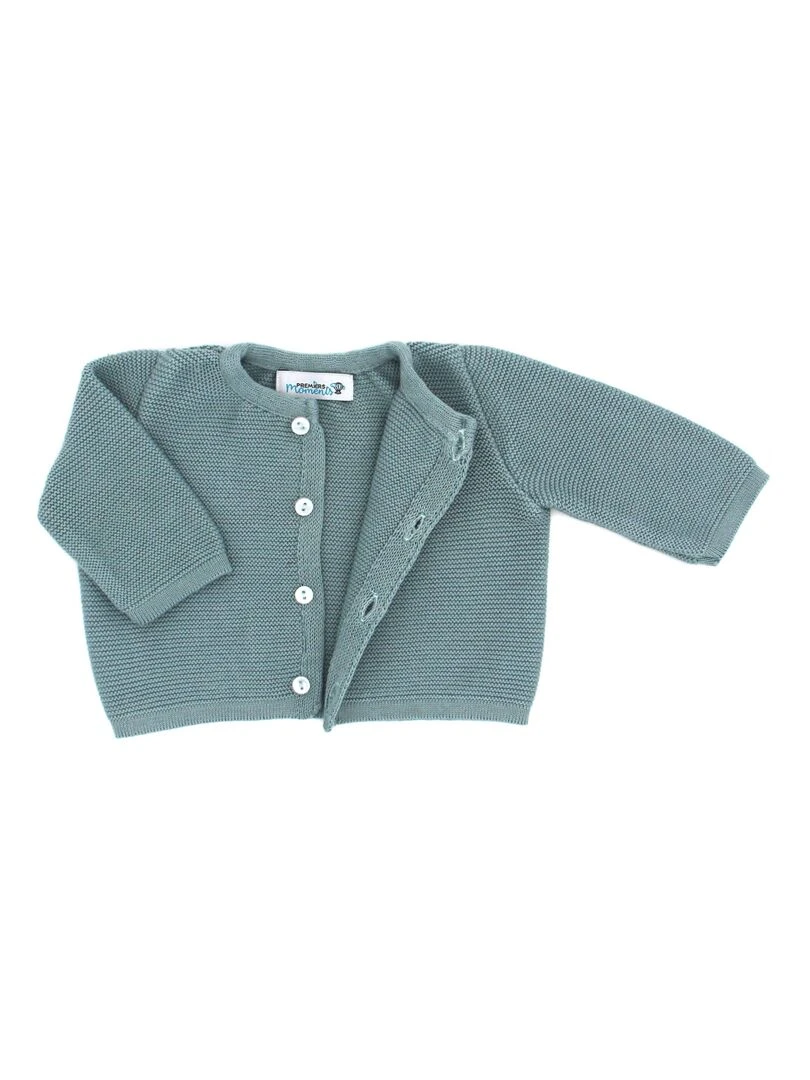 Ensemble tricoté   100% coton bio   1 à 3 mois   Vert forêt