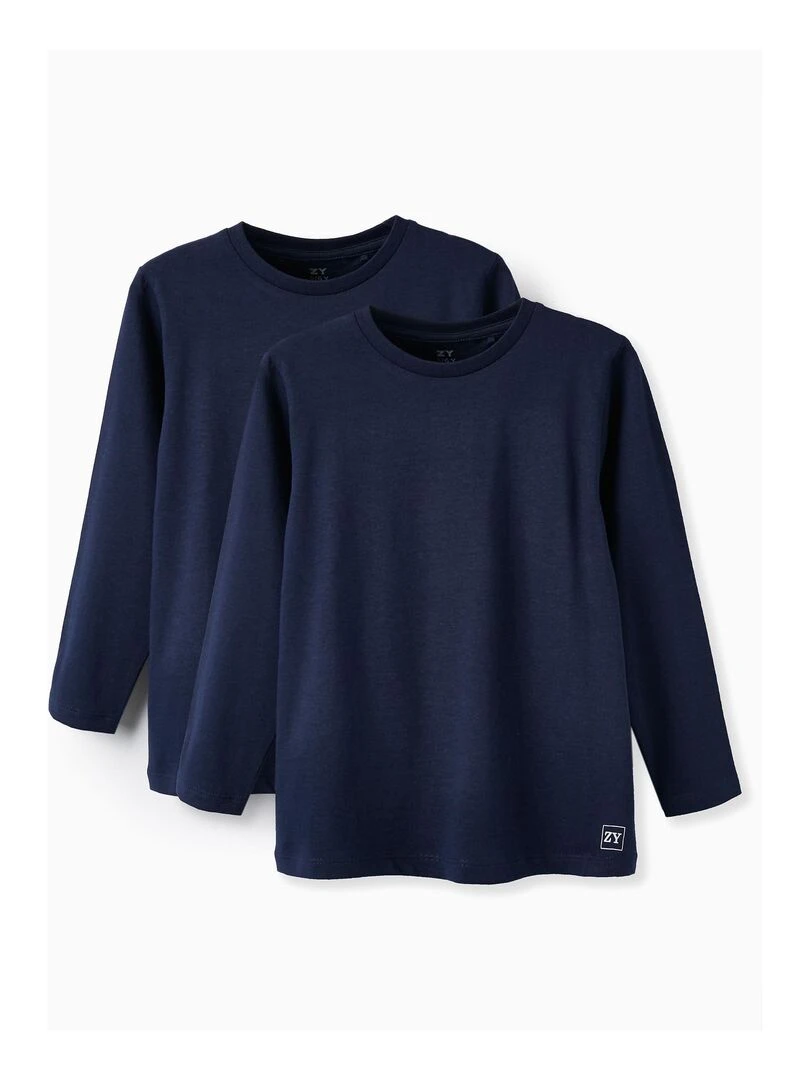 Pack 2 T shirts à manches longues pour garçon manches longues Bleu foncé