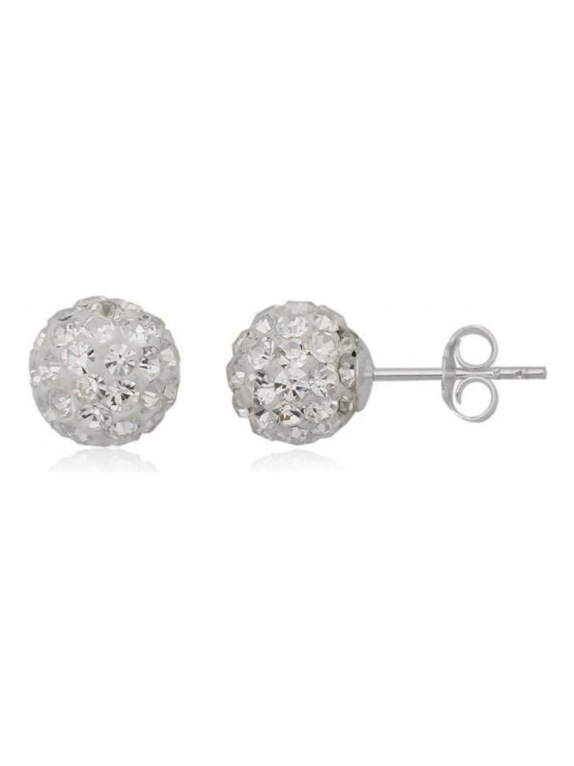 Boucles d'oreilles strass et argent forme boule Bijoucolor Blanc