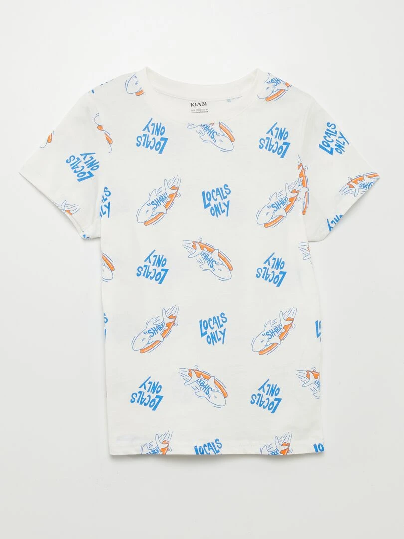 Pyjama court  t shirt + short   2 pièces   Blanc