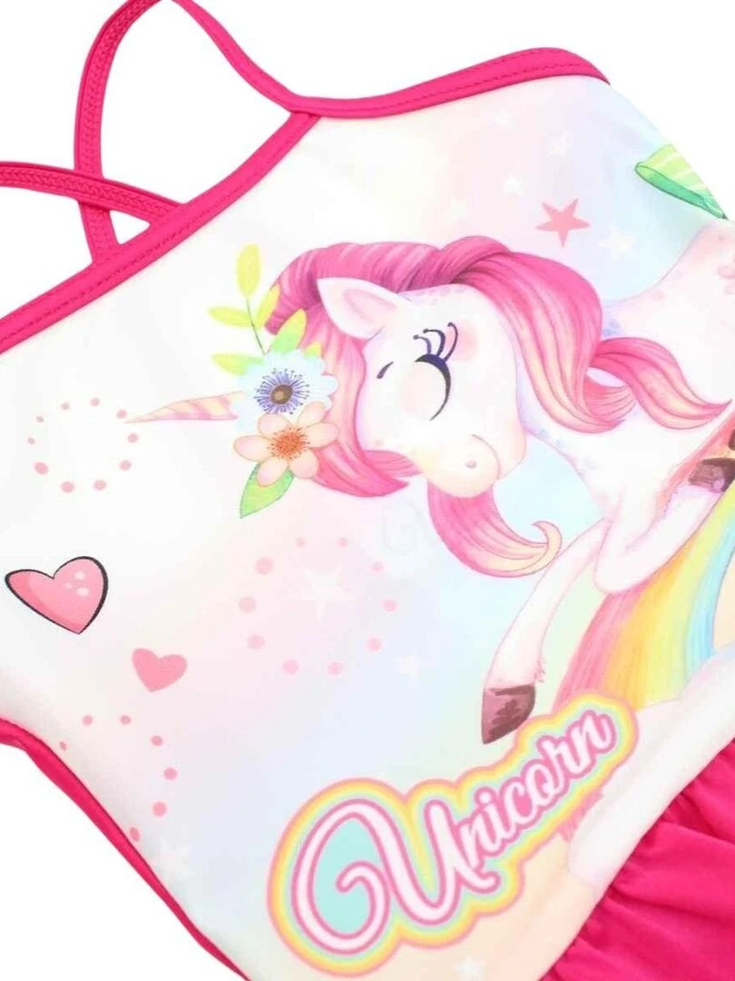 Disney   Maillot De Bain fille imprimé Unicorn Valley   Rose fushia