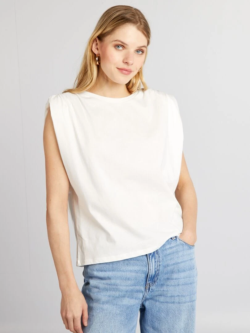 Tee shirt sans manches avec épaulettes   Blanc