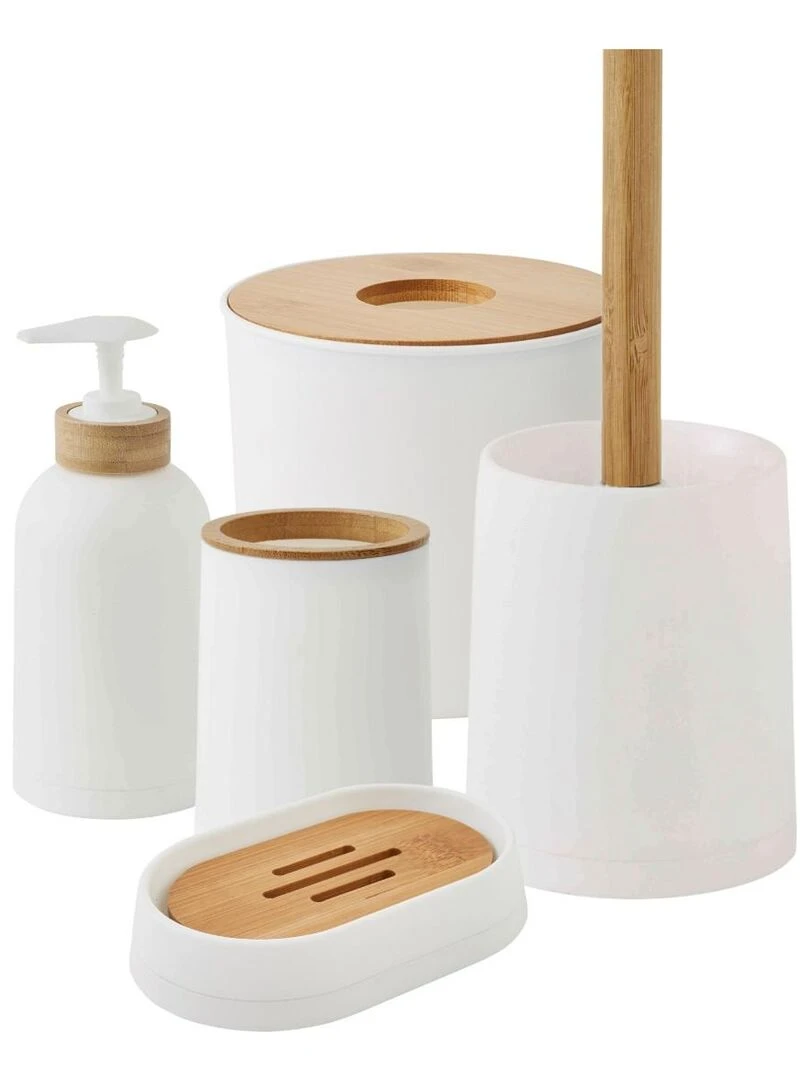 Guy Levasseur Set de salle de bain 28x31x31cm en plastique et bambou blanc Blanc