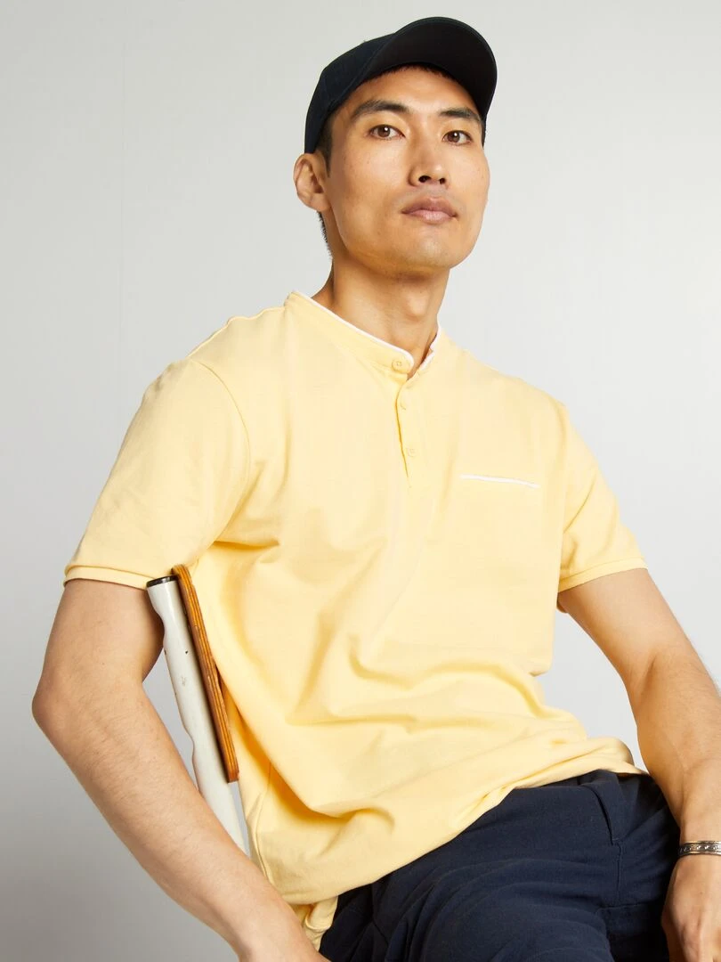 Polo à col mao en piqué de coton Jaune