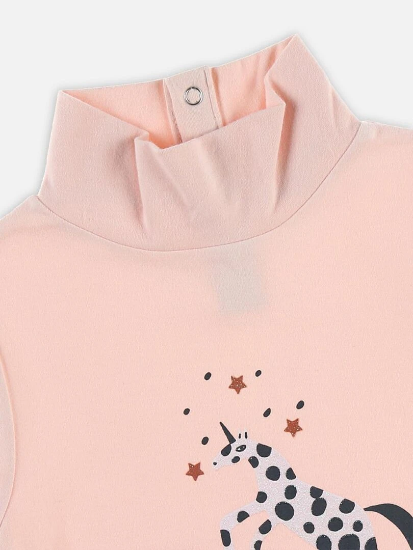 T shirt col roulé licorne en coton BIO  clair   Noukie's   Rose