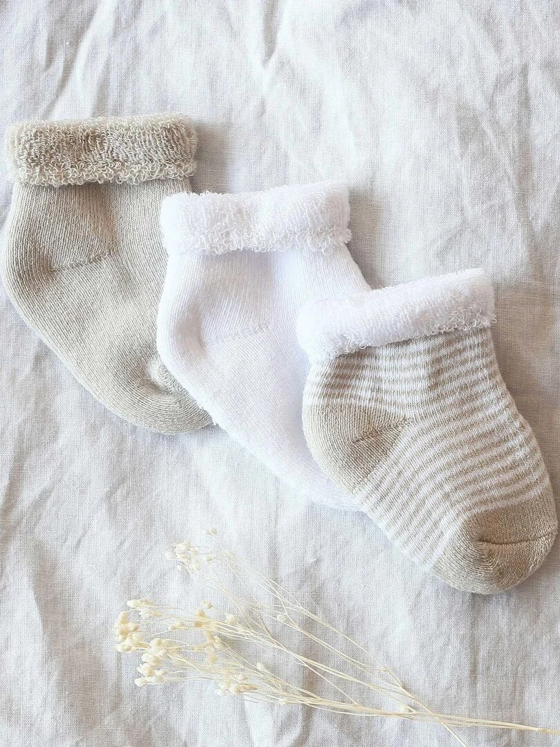 Lot De 3 Paires De Chaussettes Beige Et Blanc (0 3 Mois) Beige