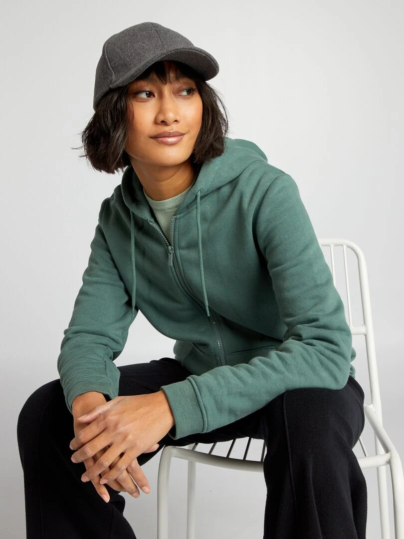 Sweat zippé à capuche   vert grisé