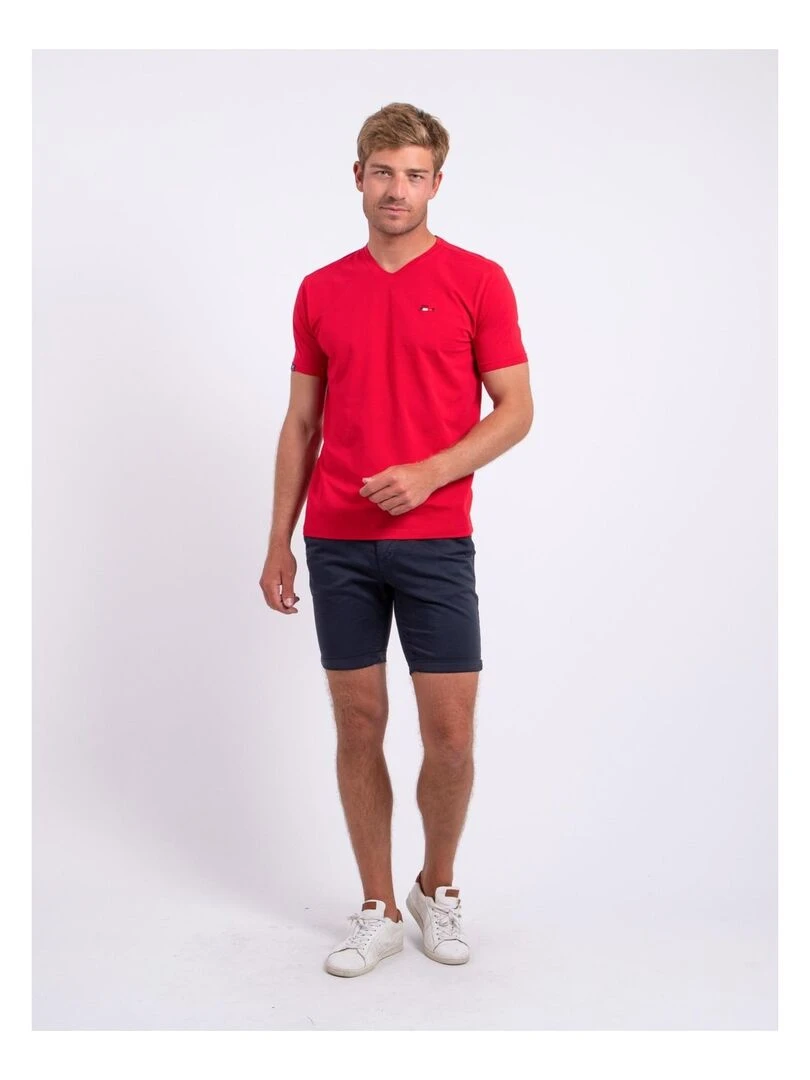 T shirt col V pur coton NERIJ   Rouge