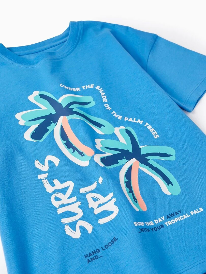 T shirt en Coton Imprimé pour Garçon 'Surf' manches courtes   Bleu foncé
