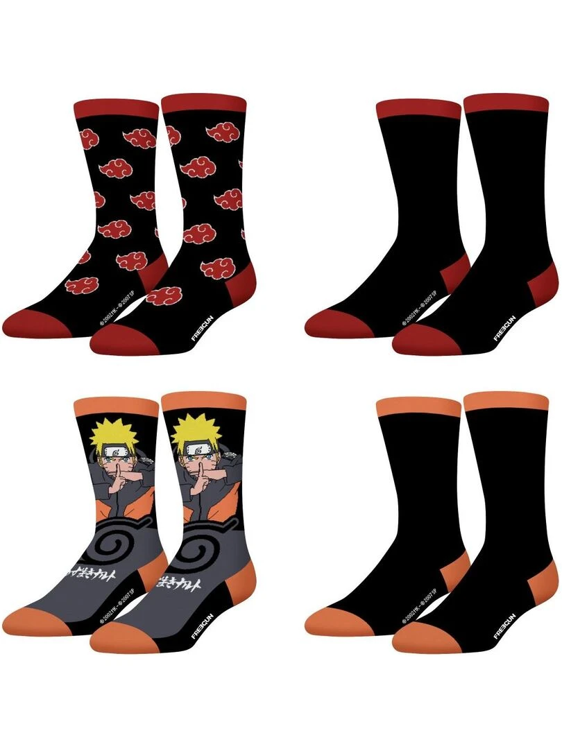 Lot de 4 paires de chaussettes homme Naruto Shippuden Freegun Noir