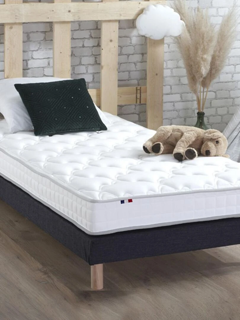Ensemble Matelas Mousse Haute Résilience ESSENCE + Latex 3 zones +Sommier Sommier Noir Noir Blanc