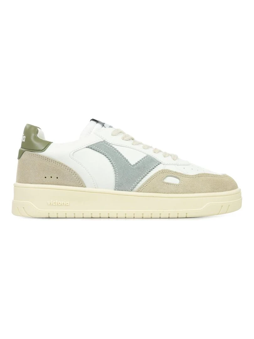 Baskets Victoria Seul Efecto Piel Serraje Blanc Kaki Gris