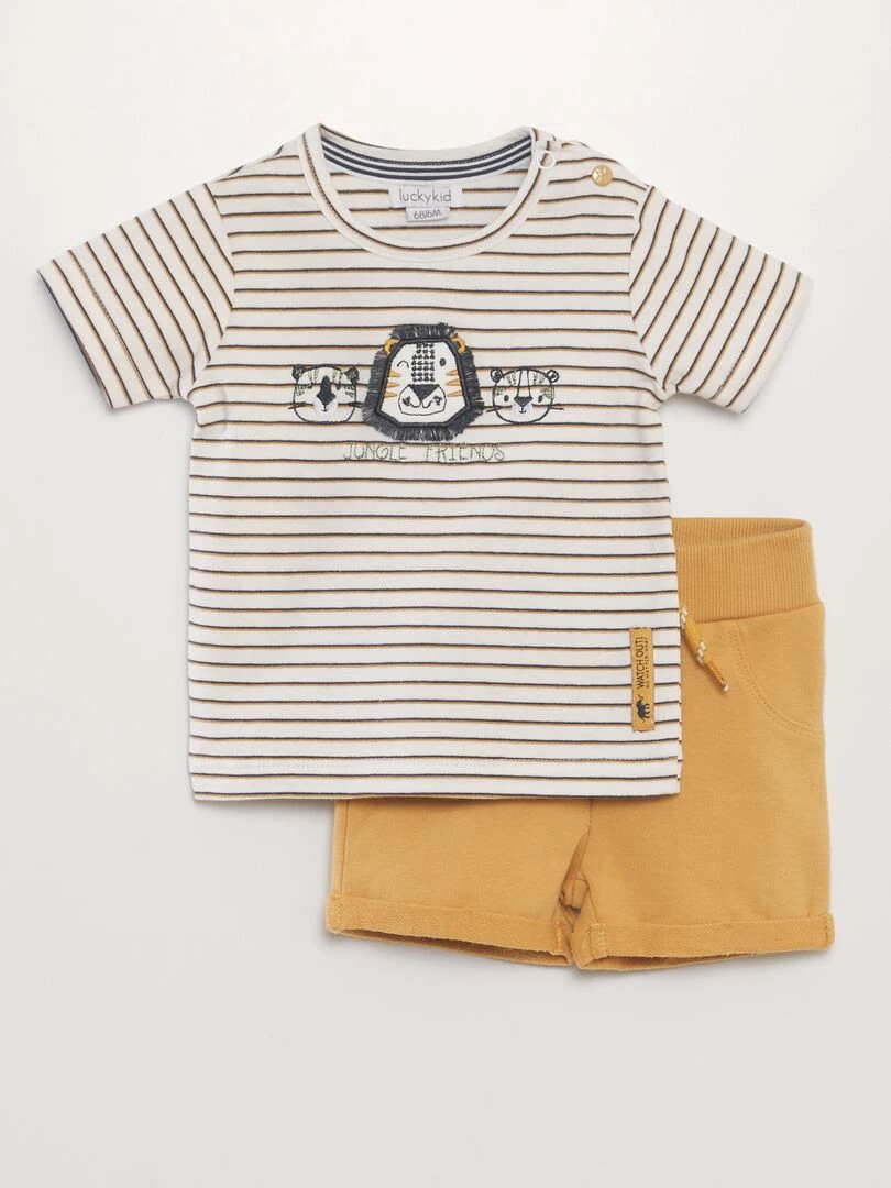 Ensemble t shirt + short fantaisie 2 pièces Beige/jaune