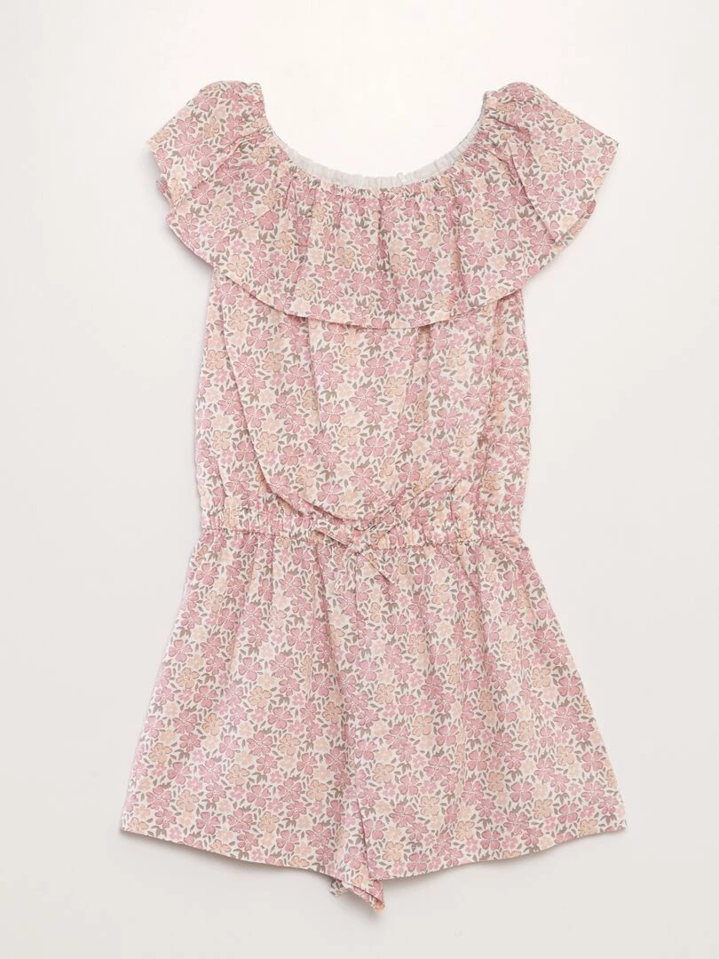 Combi short à col bardot volanté Rose