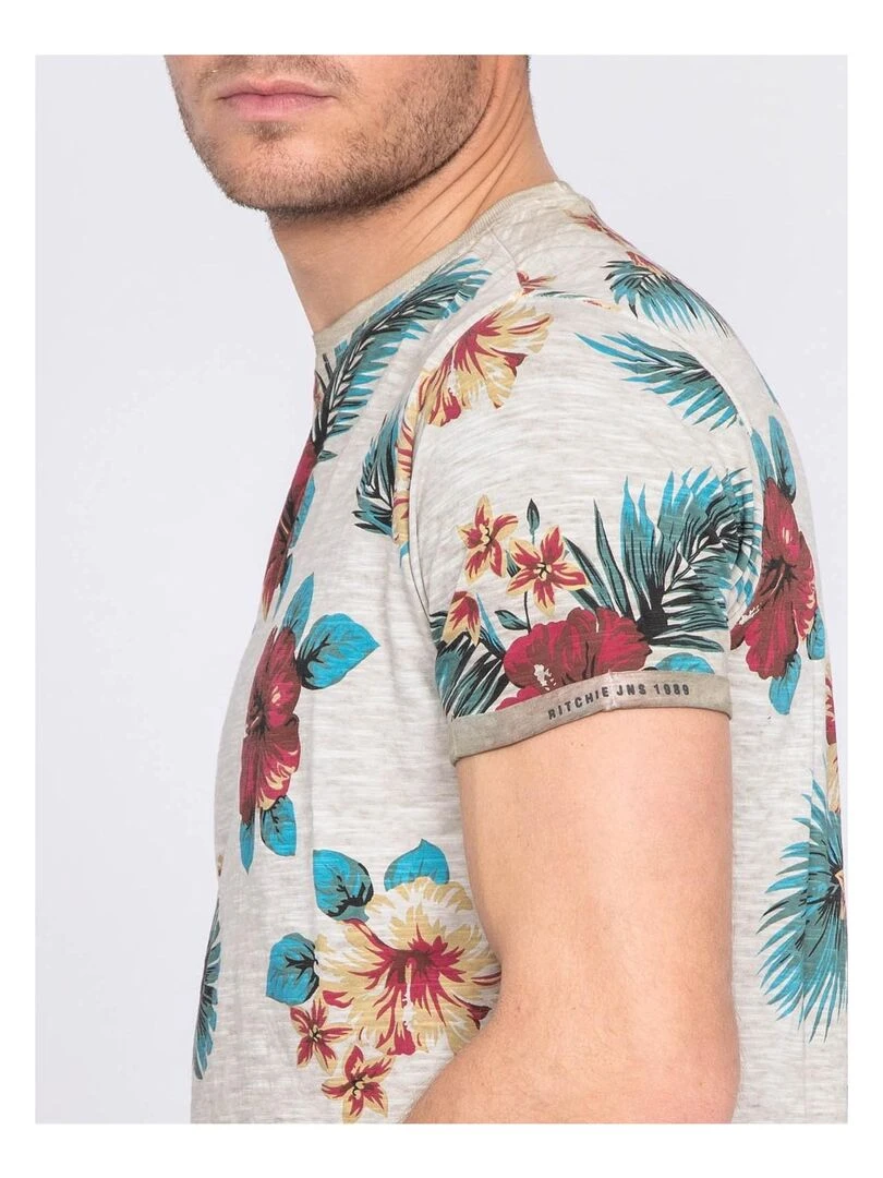 T shirt col rond pur coton NEMTALI   Kaki