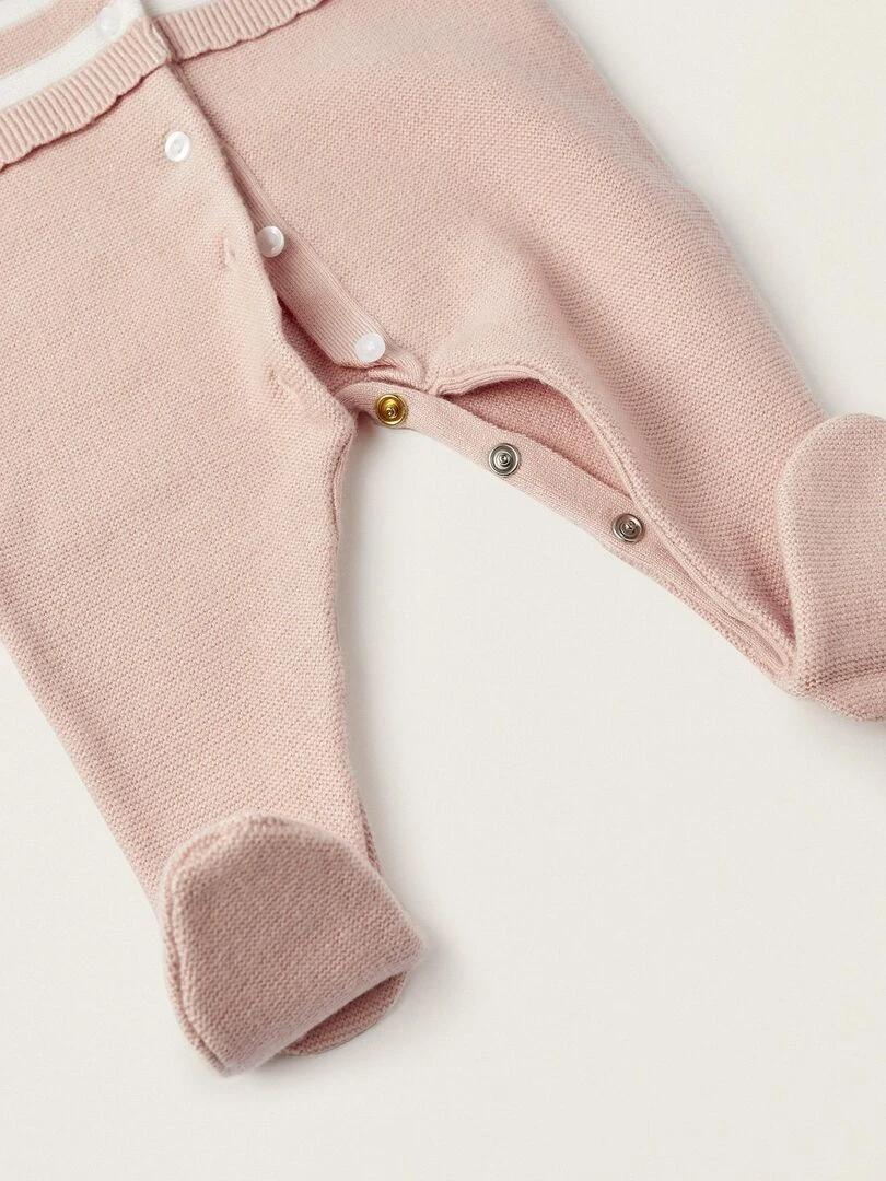 Combinaison en maille avec pieds pour nouveau né 'Hippopotame' manches longues EARLY BLOOM   Rose clair