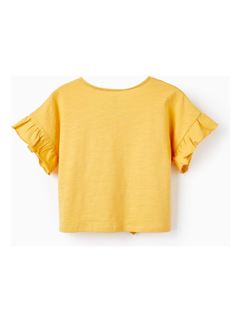 T Shirt avec Nœud en Coton pour Fille manches courtes Jaune