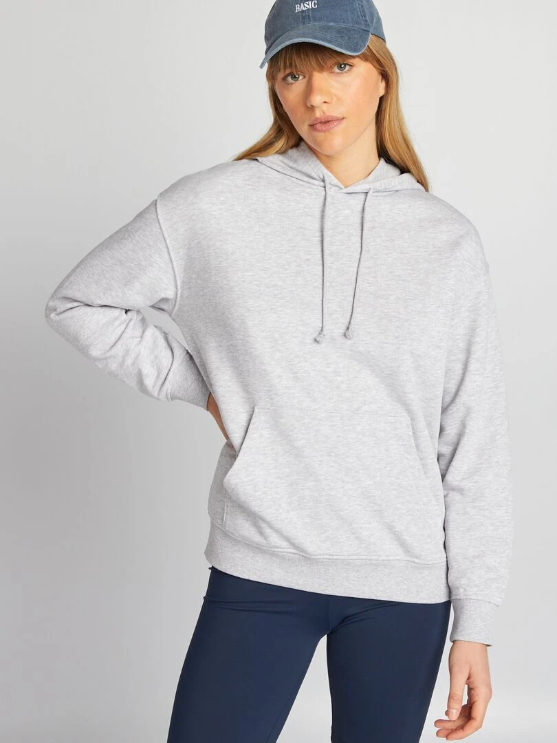 Sweat à capuche en molleton uni   Gris