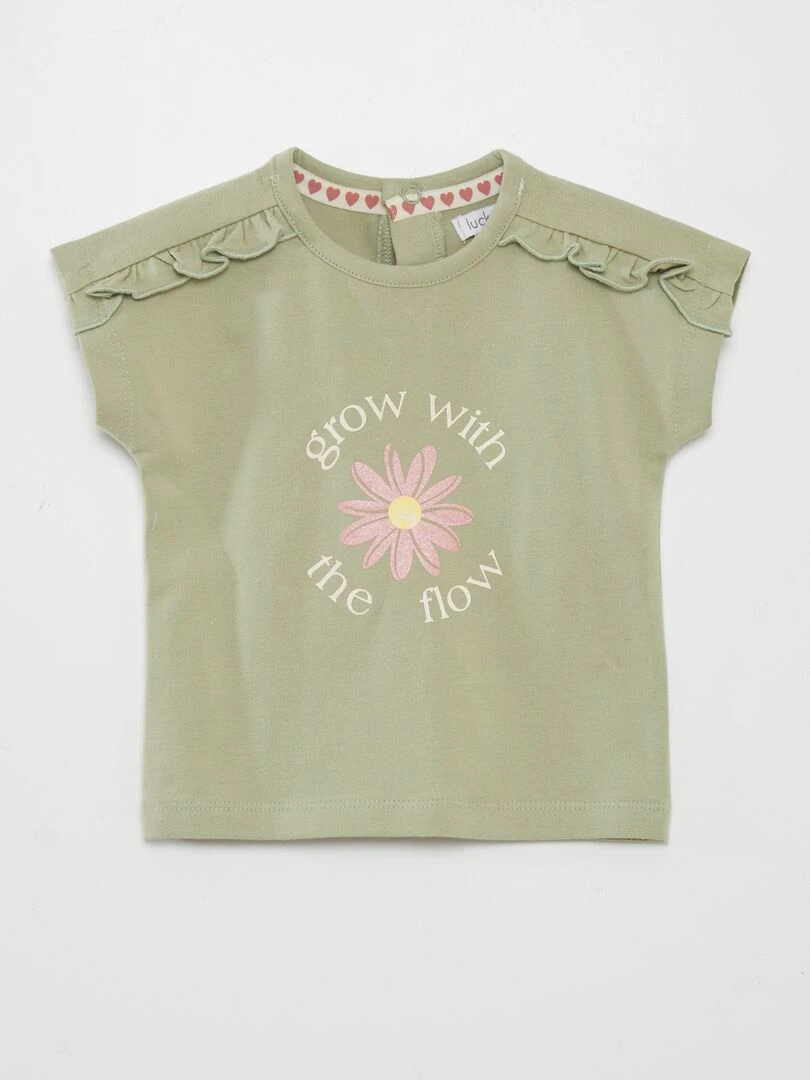 Ensemble T shirt imprimé + short en maille 2 pièces vert/beige