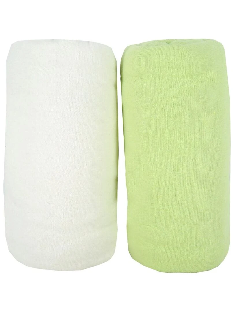 Lot de 2 draps housses en coton 60x120 cm   Blanc + Vert   Vert