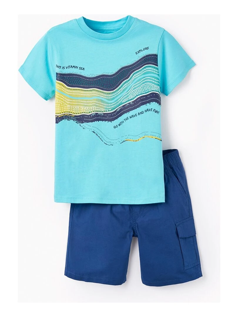 T SHIRT + Short CARGO pour Garçon 'Vagues' Bleu