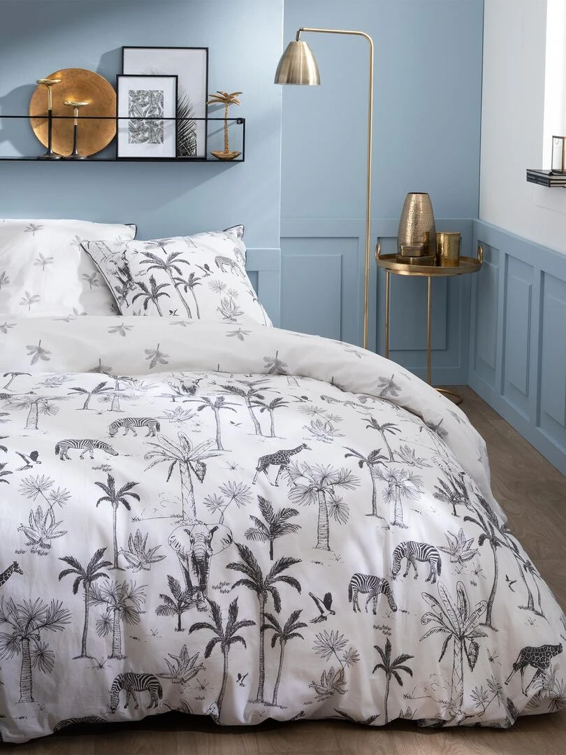 Parure de lit imprimée 100% coton TROPICAL JOUY Blanc
