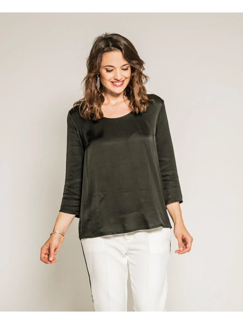Blouse soyeuse manches 3/4 OLGA Noir