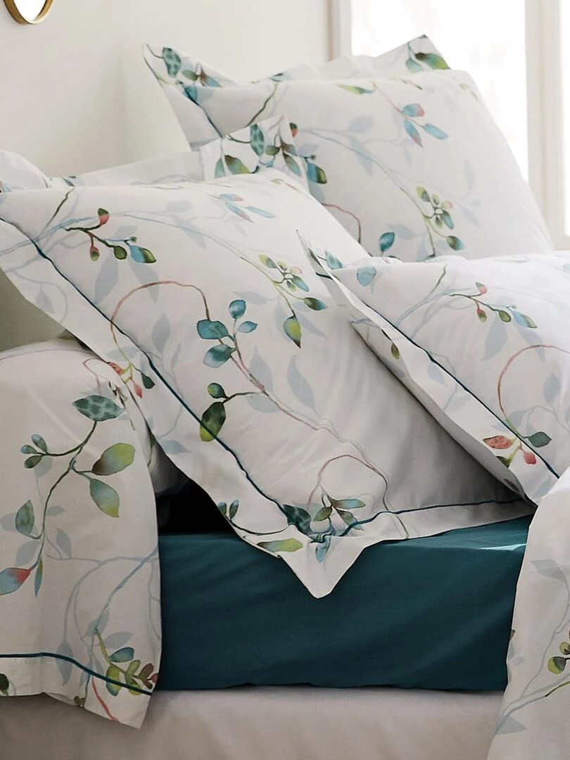 Parure de draps 4 pièces imprimée de fleurs en aquarelle   Blanc