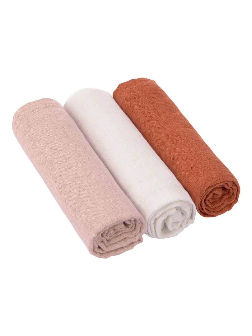 Lot de 3 langes en mousseline Rose poudré Rose